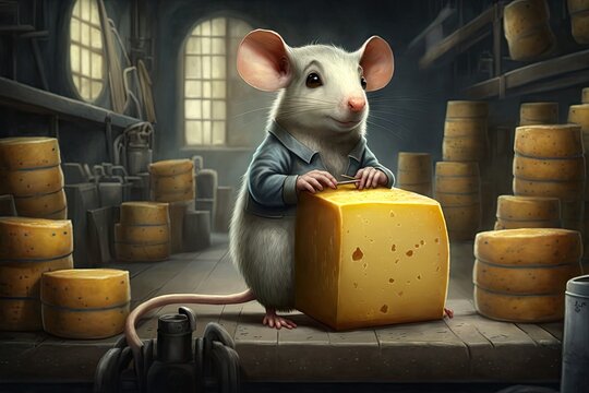 Cute cartoon mouse with cheese