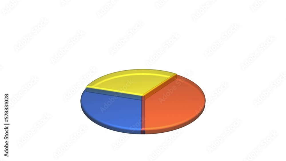 Poster animated 3d pie graph with colourful segments separating to show and analyse market shares