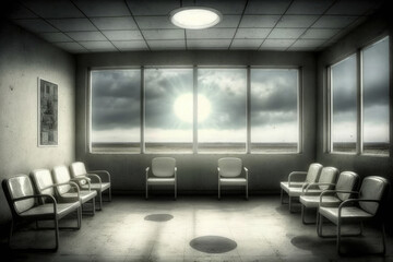  The white waiting room at the hospital. Generative AI