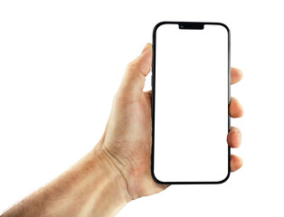 Business smartphone in hand, on a transparent background.
