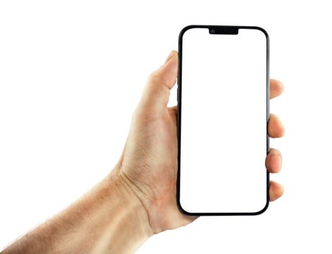Business smartphone in hand, on a transparent background.