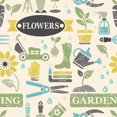 Seamless Vector Gardening Tools Pattern Background Pattern
