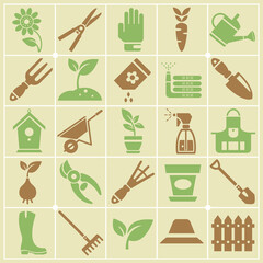 Set of Square Shaped Gardening Vector Icons