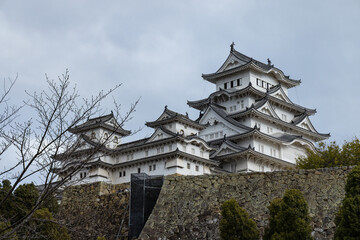 日本　兵庫県姫路市にある姫路城の三国堀跡から見える大天守と小天守