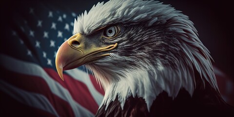 Fototapeta premium Eagle portrait on american flag