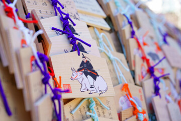 合格を祈願して湯島天神に奉納された絵馬
