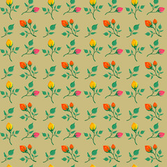 Floral pattern with yellow red and pink rose flowers  vector