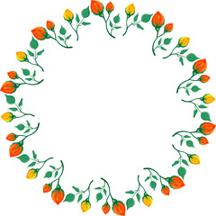 Floral round frame with yellow and red rose flowers with leaves  vector