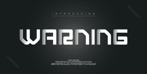 Warning digital modern alphabet new font. Creative abstract urban, futuristic, fashion, sport, minimal technology typography. Simple vector illustration with number