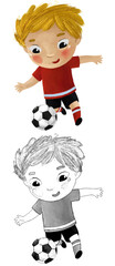 cartoon scene with kid playing sport ball soccer footbal - illustration for children sketch