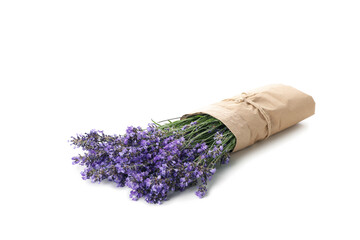 Concept of cozy with flowers, lavender flowers isolated on white background - obrazy, fototapety, plakaty