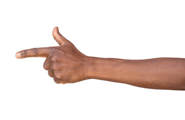 Man pointing finger in order to show something, isolated on white or transparent background	