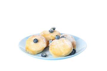 Concept of tasty sweet food, cheese pancakes, isolated on white background