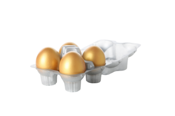 Concept of Richness, golden eggs, isolated on white background