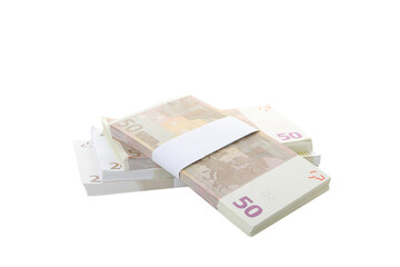 Euro money isolated on white background, close up