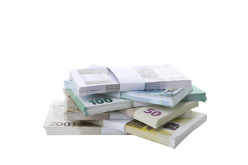 Euro money isolated on white background, close up