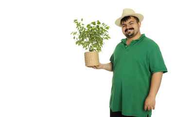 Concept of people, young fat man isolated on white background