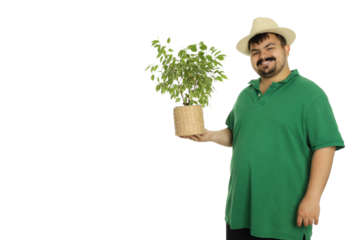 Concept of people, young fat man isolated on white background