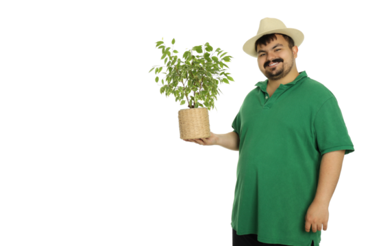 Concept of people, young fat man isolated on white background