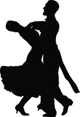sports dancer dancing tango, side view black silhouette on white background, vector illustration