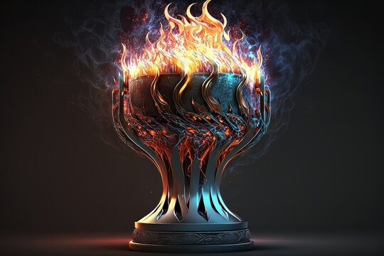 Trophy for the winner. Award for the first championship sport game. Victory, burning cup, trophy of success. Generative AI