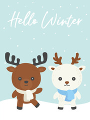Winter animals doodle with winter theme background