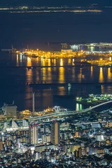 Foto op Plexiglas 日本　兵庫県神戸市の六甲山天覧台から眺める神戸市街とポートアイランドの夜景 © pespiero