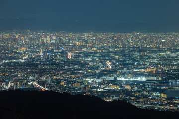 日本　兵庫県神戸市の六甲山天覧台から眺める大阪市街地の夜景