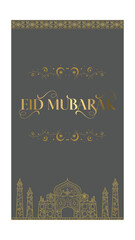Eid Mubarak greetings card, Islamic light design with moon and stars in the background vector illustration art.