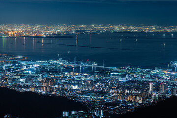 日本　兵庫県神戸市の六甲山天覧台から眺める神戸市街地の夜景