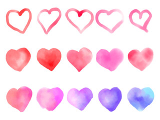 vector set of hand drawn watercolor hearts