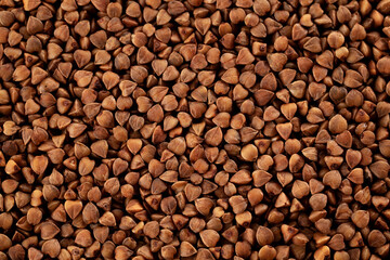 Buckwheat groats background. Macro. Close-up. Top view.