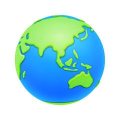 World map with continents and water mass. Isolated icon of globe with lands and oceans. Geography and cartography navigation. 3d style vector illustration