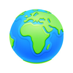 World map isolated icon of globe. Geography studying and cartography or mapping. Continents with countries and water mass, oceans. 3d style vector illustration