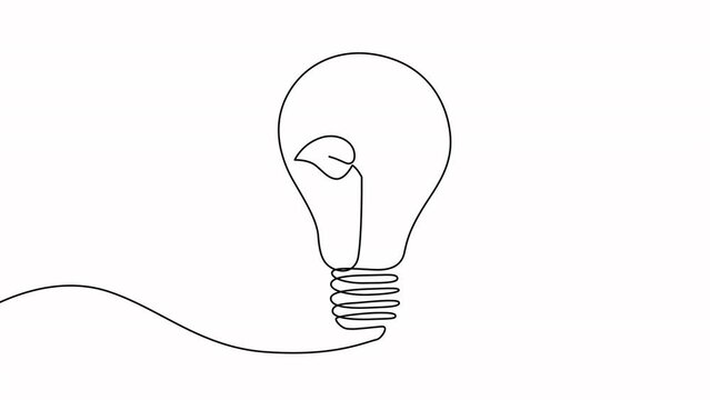Continuous drawing line art of light bulb with plant. Concept green energy. Hand drawn one line. 4k animation, stock footage