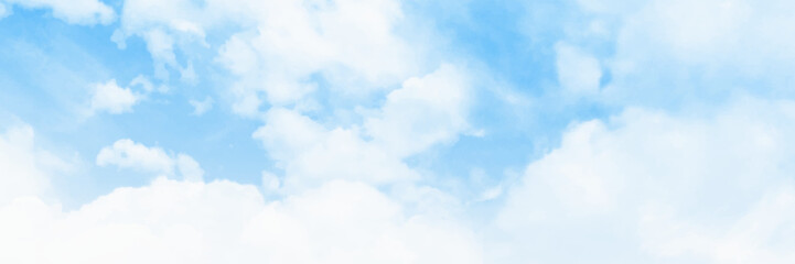 Naklejka na ściany i meble Panorama view white cloud with blue sky background. Beautiful views of blue sky, white clouds arranged randomly