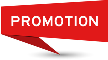Red color speech banner with word promotion on white background