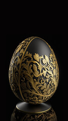 Luxury beautiful black and gold Easter egg with ornamental gold details. Generative Ai