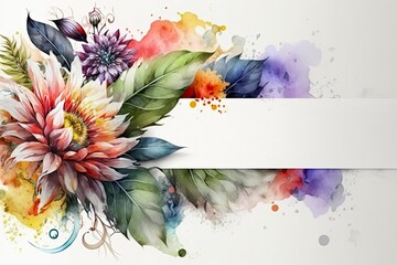 Colorful flower on white banner with copy space created with Generate AI