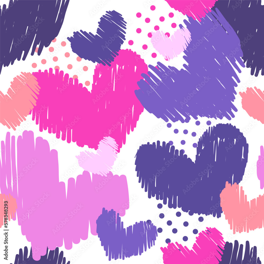 Poster abstract seamless pattern for girls. hearts background with colorful dots.