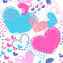 Abstract seamless pattern for girls with colorful  hearts. Cool girlish background 