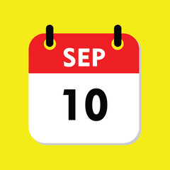 new calendar, 10 September icon with yellow background, calender icon