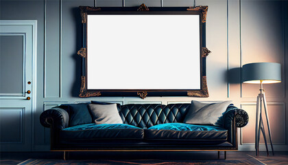 Mock up picture in elegant living room in stylish apartment. Ai generative illustration. 