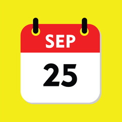 calendar with a heart, new calendar, 25 September icon with yellow background, calender icon