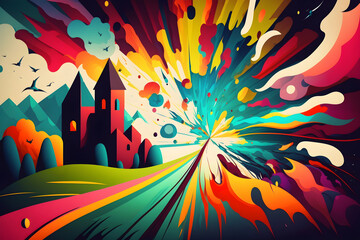 Abstract colorful background with castle wallpaper design 