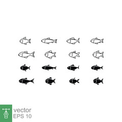 Fish line and glyph icon set. Simple outline and solid style. Sign symbol collection. Sea life, pisces concept for template design. Vector illustration isolated on white background. EPS 10.