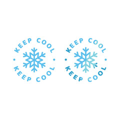 Keep cool vector label. Product stamp, refrigerated with snowflake.