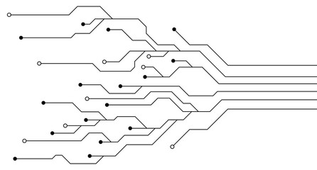 Technological abstraction with lines and dots. Branched roads on the board. Electronic computer technology.