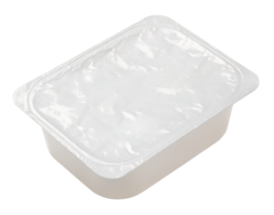 Blank of rectangular aluminum foil cover food tray isolated on transparent background