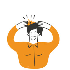 doodle hand drawn happy woman wear crown illustration